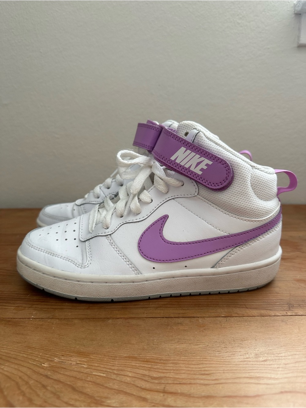 Nike Kids White and Purple High-Top Sneakers
